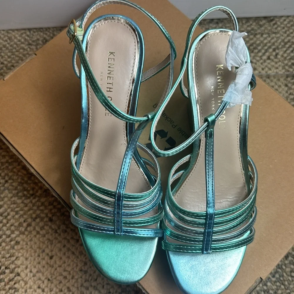 NWOT - Kenneth Cole New York, Celia Platform Wedges, Ocean Blue/Green, 6.5